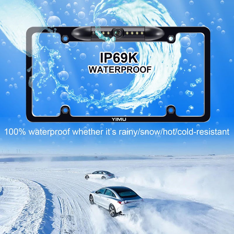 YIMU Backup Camera Vehicle Reversing for Car/SUV/Pickup/Truck/Van/RV/Trailer Single Power Rear View System Driving/Reversing Use IP69 Waterproof Night Vision License Plate Frame Backup Camera - Image 2